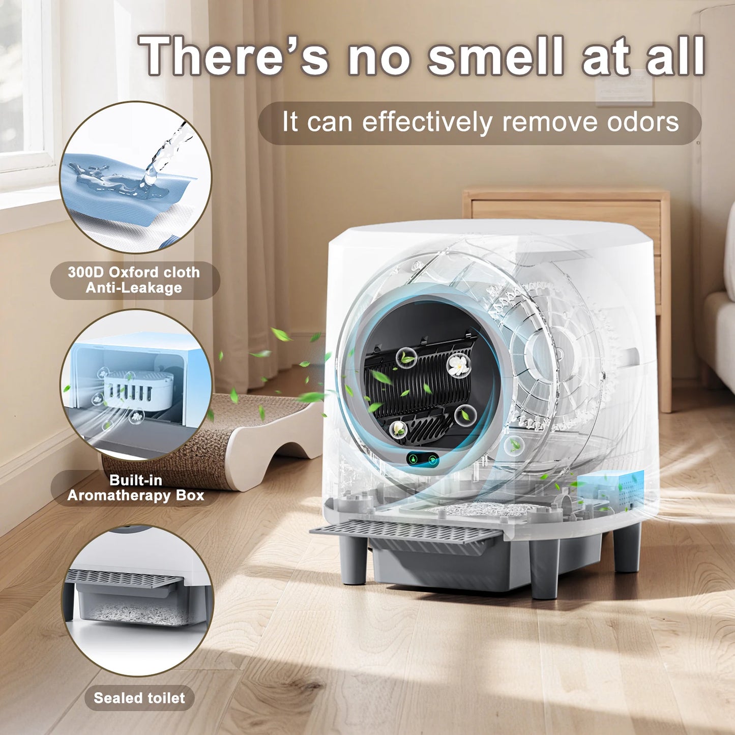 Automatic Self-Cleaning Litter Box, Odor Control, 90L Large Capacity with APP Control and Safety, with 3 Rolls Garbage Bags