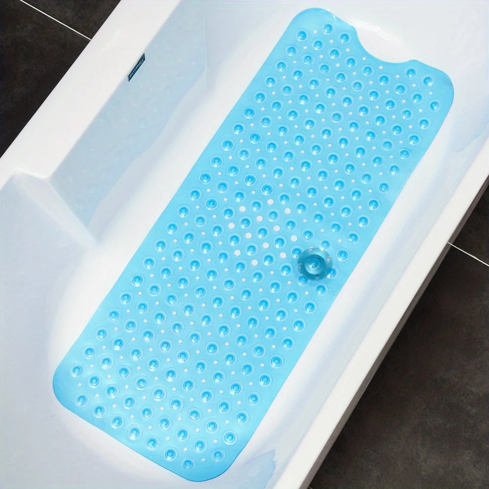 1Pc non-slip shower mat bathtub mat with drain holes and suction cups machine washable