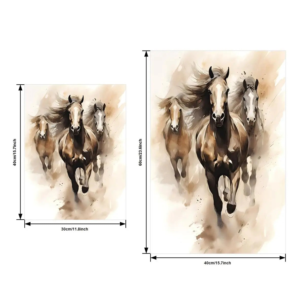 Frameless3pcs Wood Frame Minimalist Horse Pair Print, Two Horses Charcoal Sketch Abstract Equestrian