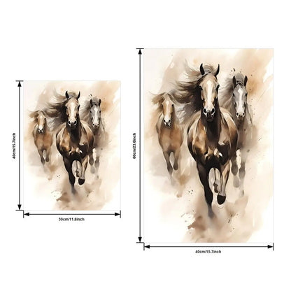 Frameless3pcs Wood Frame Minimalist Horse Pair Print, Two Horses Charcoal Sketch Abstract Equestrian