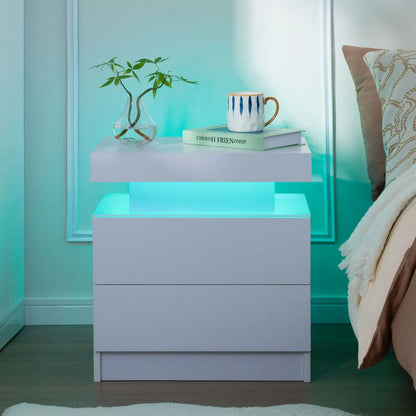 Set of 2 LED Nightstand with 2 Drawers, with LED Lights