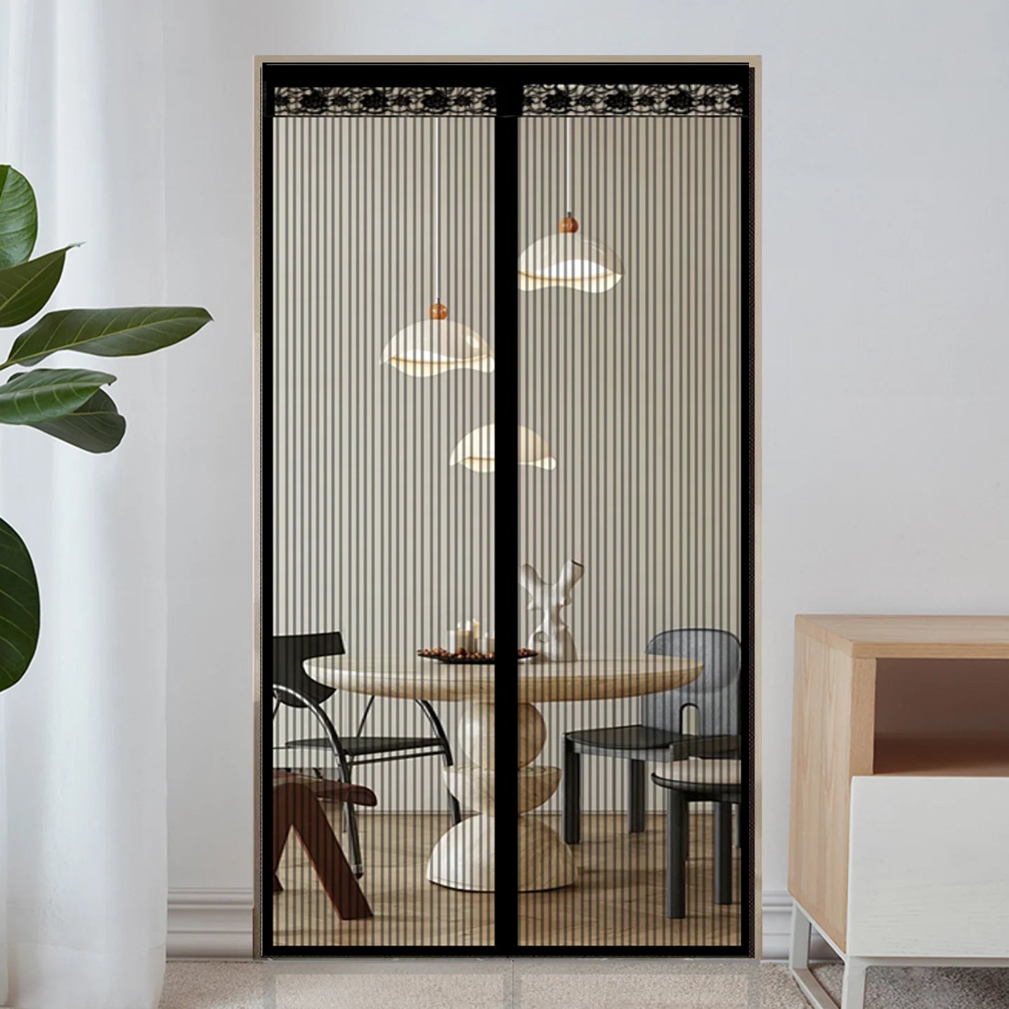 Extra Large Summer Black Striped Magnetic Screen Door Mesh Curtain