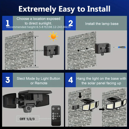 3-Head Solar Outdoor Light, Motion Sensor Security Light with Wireless Remote Control