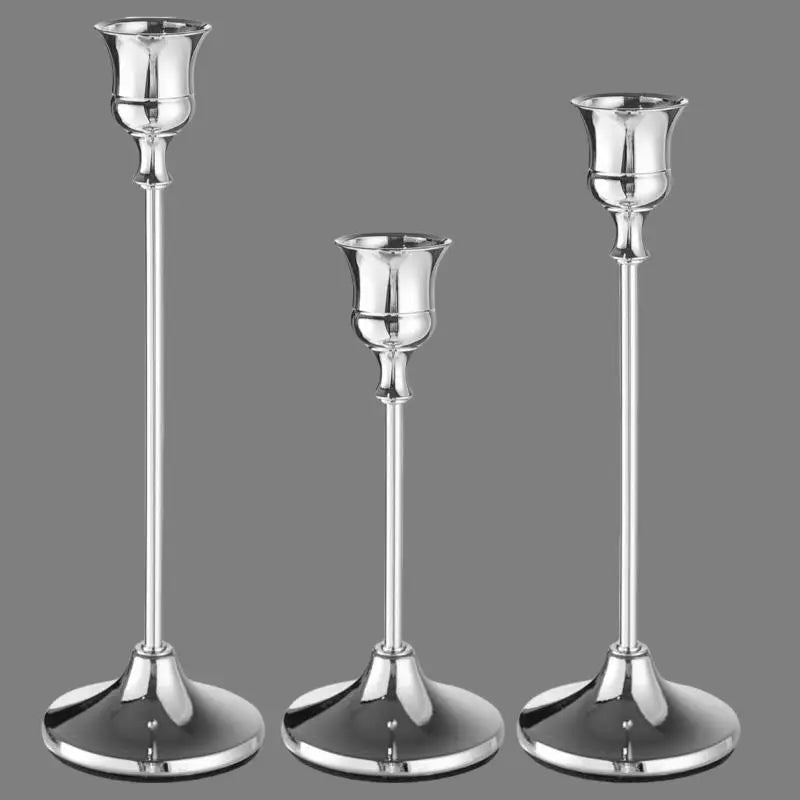 Vintage Elegant Metal And Aluminum Set Of 3 Tabletop Candle Holders