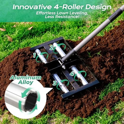 Lawn Leveling Rake with Aluminum Rollers Heavy-Duty Stainless Steel Lawn Leveler with 61 inch Adjustable