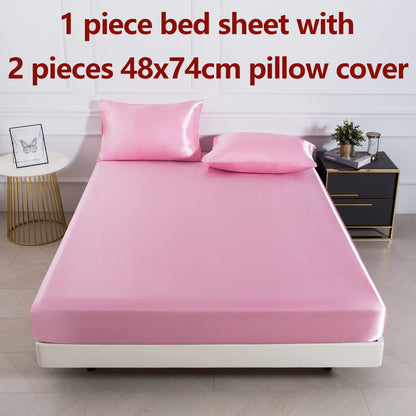 3pc Solid Color Satin Fabric Soft Comfortable Breathble Bedding Set for Bedroom.