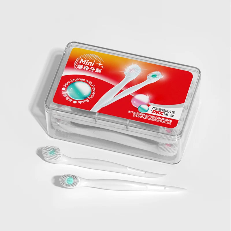 20PCS Mini burst bead Toothbrush Box, No Water Portable Toothbrush for Travel Outdoor No Rinse Oral Cleaning Use