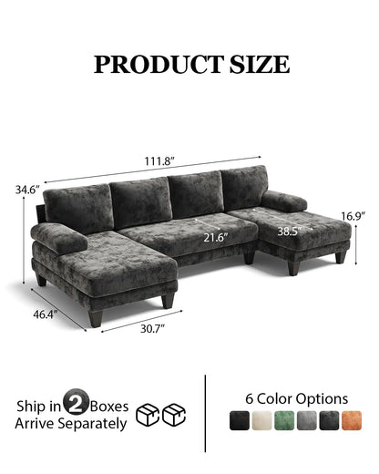 U-Shaped Sectional Sofa with Double Chaise Dark Grey Sectionals