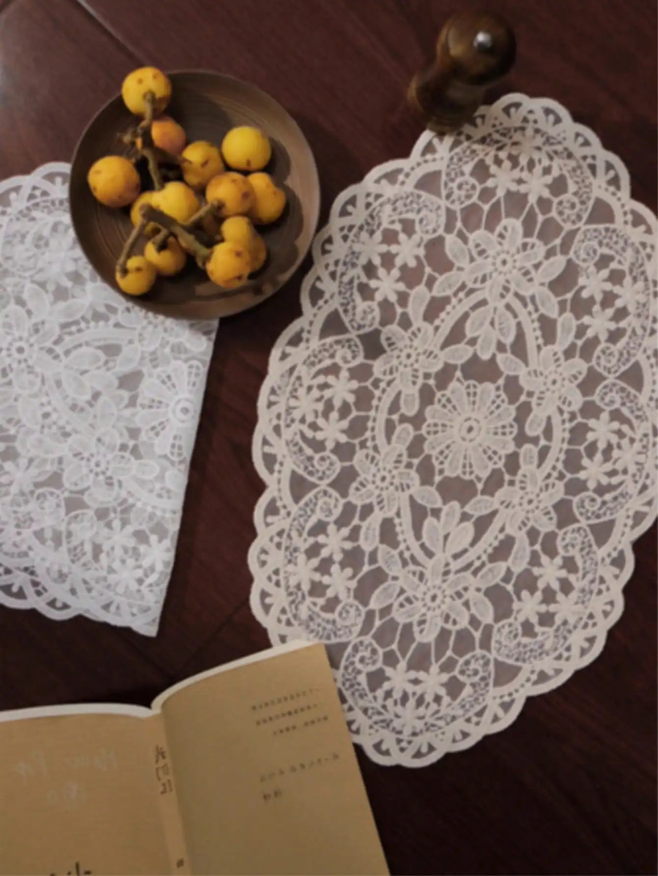 French Embroidered Lace Placemats, Vintage Minimalist Style