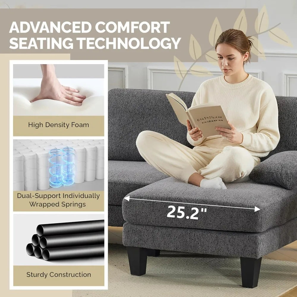 U-Shaped Sectional Sofa with Two Chaise, Chenille Fabric