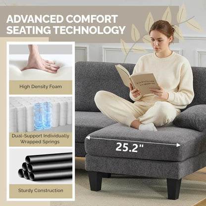 U-Shaped Sectional Sofa with Two Chaise, Chenille Fabric