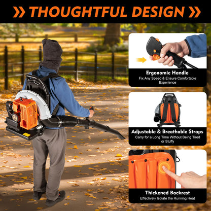 2-Stroke Gas Leaf Blower, Adjustable Speed Backpack Blower, Yard Cleaning