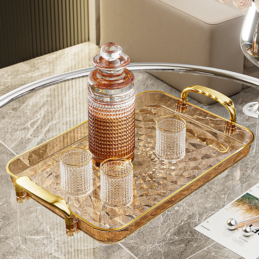 WORTHBUY Light Luxury Clear Serving Tray Plastic Fruit Dessert Tray