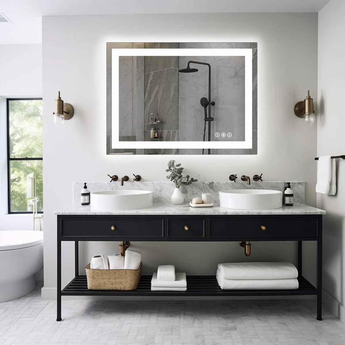 JHK 36"x 24"LED Bathroom Vanity Function Tempered Glass with Front Light mirror.