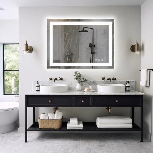 JHK 36"x 24"LED Bathroom Vanity Function Tempered Glass with Front Light mirror.