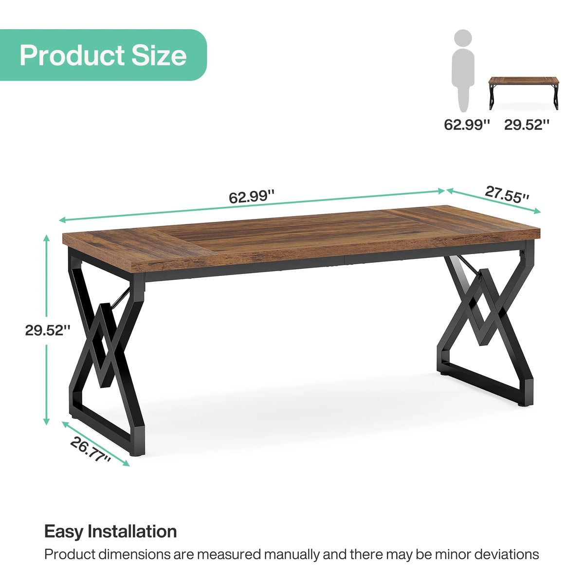 Large Industrial Executive Desk with Extra Thickened Tabletop & Metal Frame, Heavy-Duty Home Office Desk