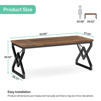 Large Industrial Executive Desk with Extra Thickened Tabletop & Metal Frame, Heavy-Duty Home Office Desk
