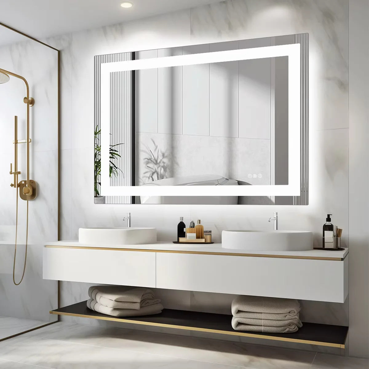 JHK 36"x 24"LED Bathroom Vanity Function Tempered Glass with Front Light mirror.