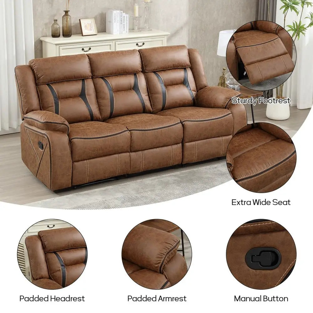 Faux Leather Manual Reclining Sofa Furniture for Living Room