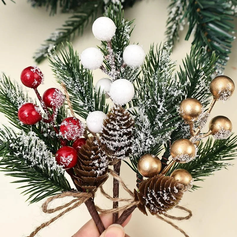 1/20x Snowflake Pinecone Berry Branch Artificial Red Berry Pine Needle DIY Wreath
