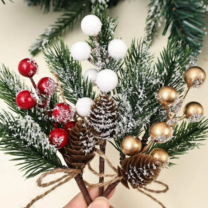 1/20x Snowflake Pinecone Berry Branch Artificial Red Berry Pine Needle DIY Wreath