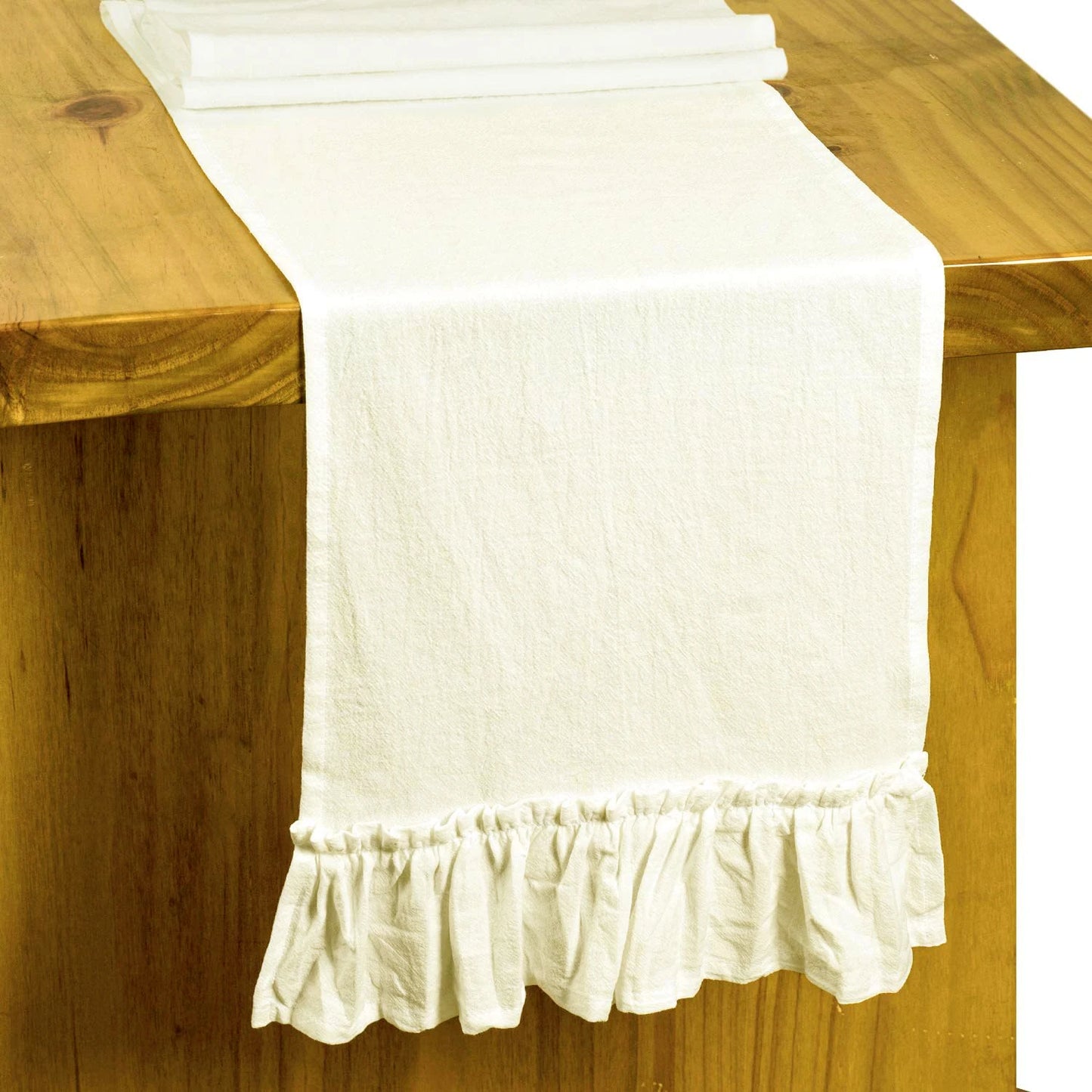 Cotton Ruffles Table Runner Fabric Decor Solid Color