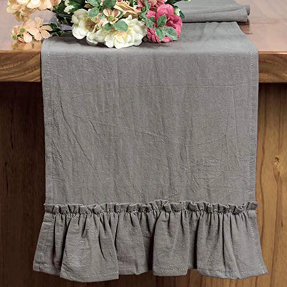Cotton Ruffles Table Runner Fabric Decor Solid Color