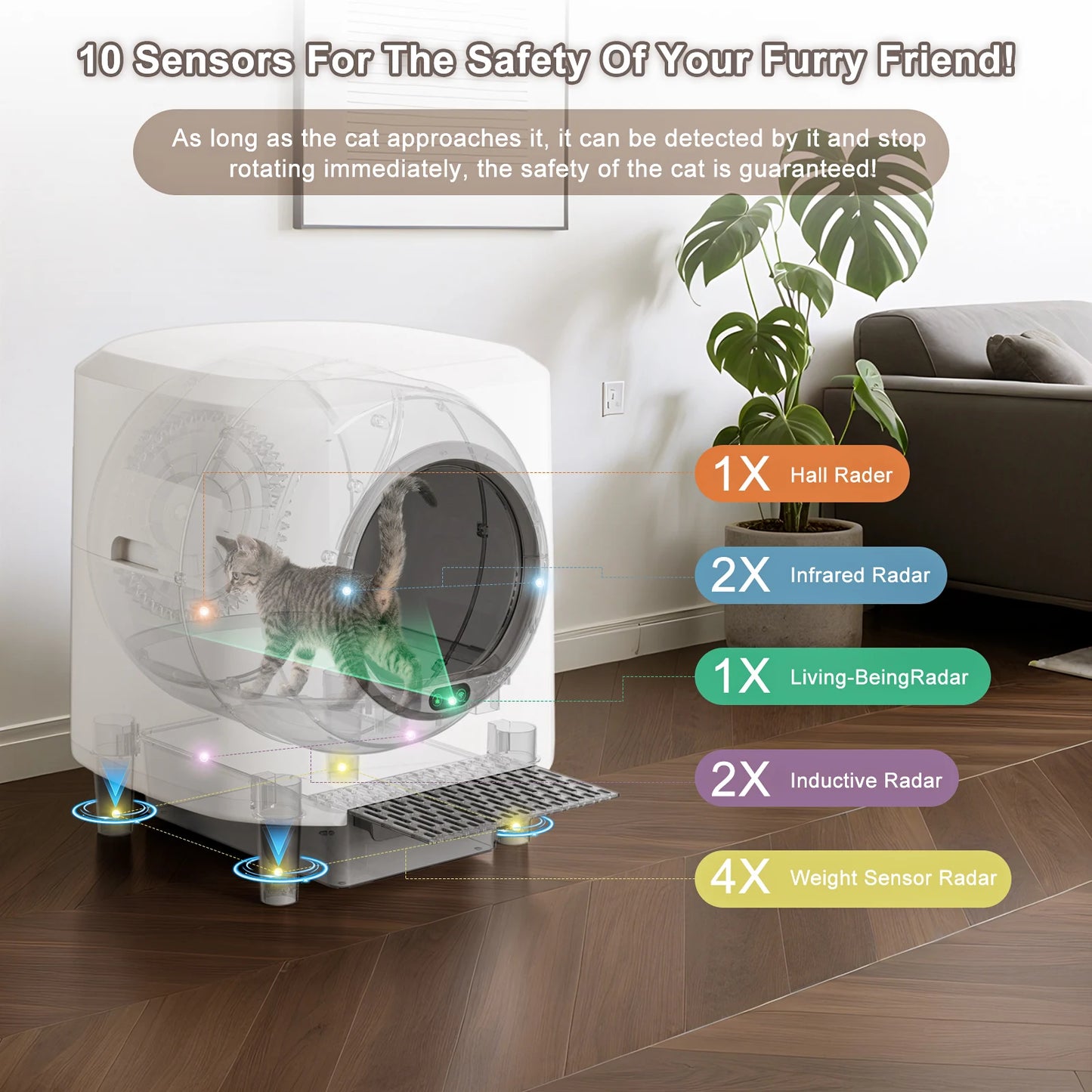 Automatic Self-Cleaning Litter Box, Odor Control, 90L Large Capacity with APP Control and Safety, with 3 Rolls Garbage Bags