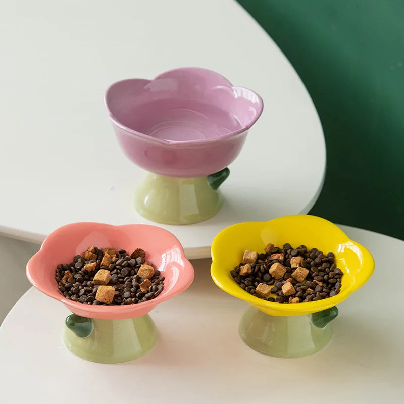 Cute Ceramic Cat Bowl Non-slip Flower Shape Food Water Pet Supplies Cat