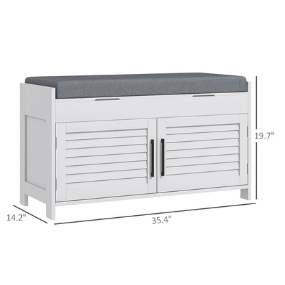 Entryway Bench with Cushion, Hidden Compartments, White