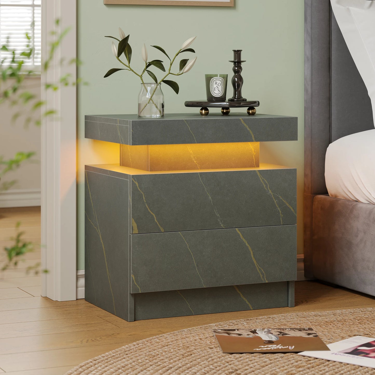 2 Cube Drawers End Table with RGB LED Lights