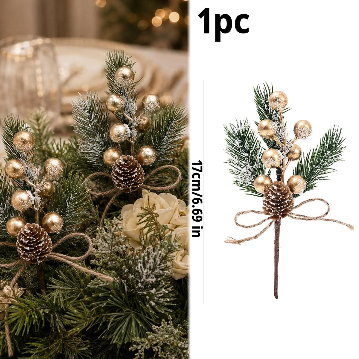 1/20x Snowflake Pinecone Berry Branch Artificial Red Berry Pine Needle DIY Wreath