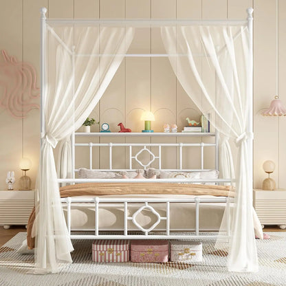 Canopy Bed Frame with Storage Headboard Metal Platform Bed