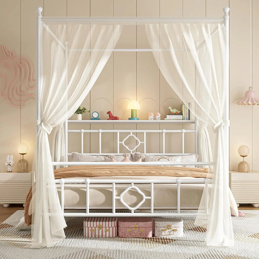 Canopy Bed Frame with Storage Headboard Metal Platform Bed