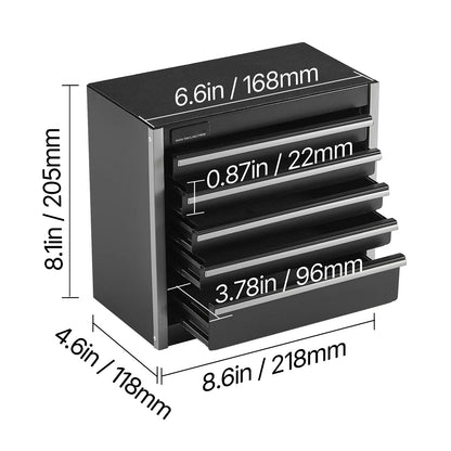 5-Drawer Metal Toolbox Red/Black Portable Small Tool Chest with PP Feet Pads for Garage Workshop Tools Storage