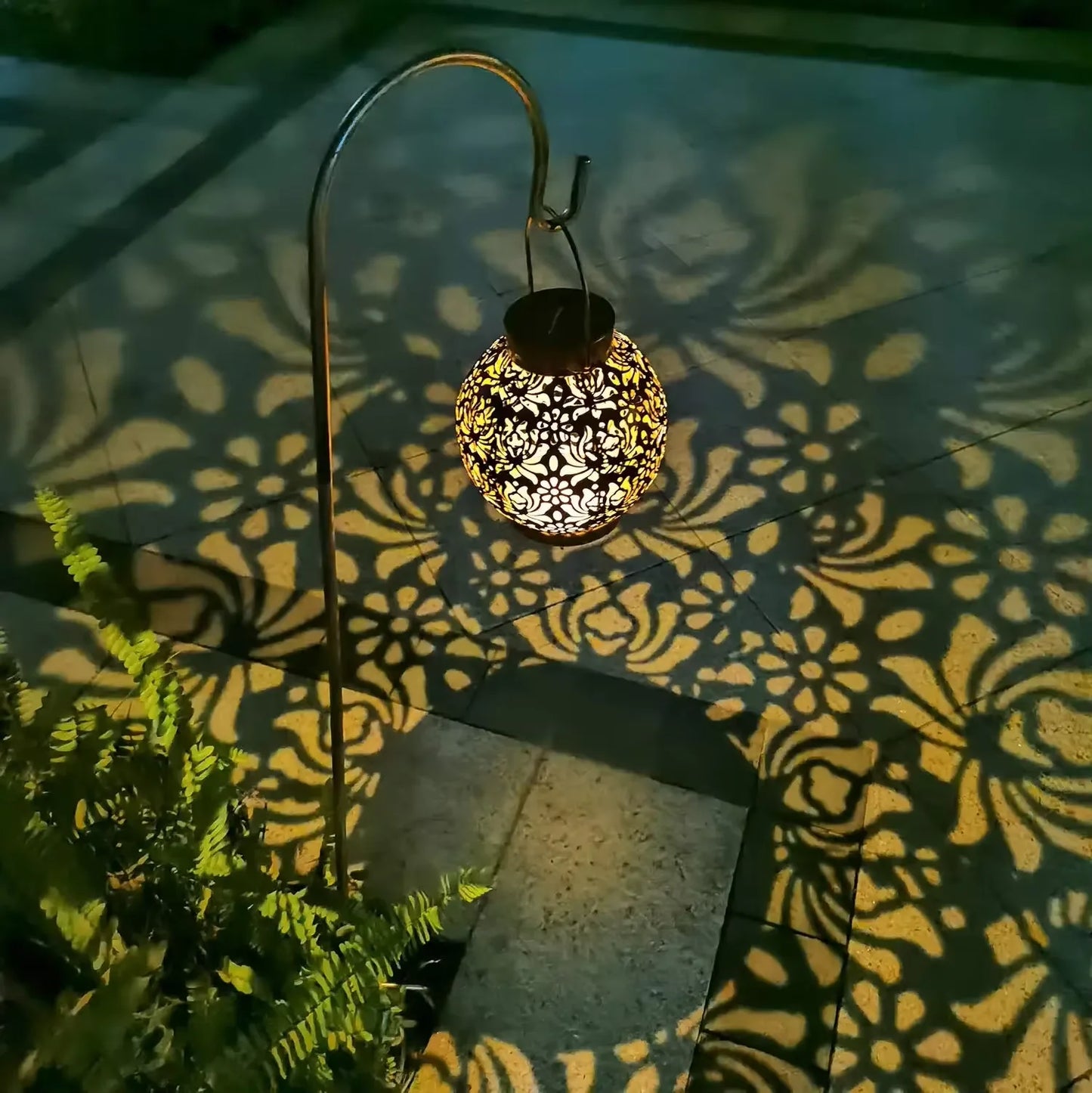 Outdoor Solar Iron Art Hanging Light Hollow LED Waterproof Landscape Projection Lamp for Garden Decor