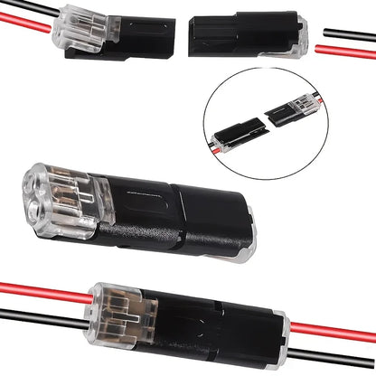 200pcs 2-Pin 2-Way Plug-in LED Wire Connectors Quick-Connect Low-Voltage Wire