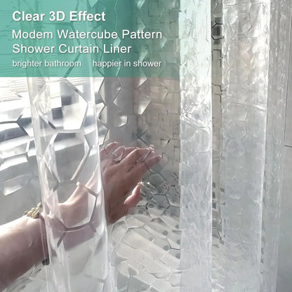 3D Water Cube Shower Curtain, Clear with Bottom Magnets, Heavy Duty Bathroom Curtain for Bathtubs