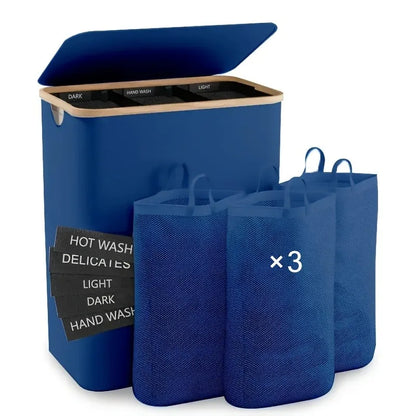 Extra Large Laundry Basket with Lid 3-Grids Inner Bags Laundry Hamper