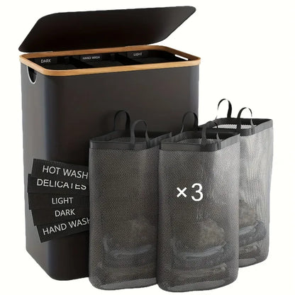 Extra Large Laundry Basket with Lid 3-Grids Inner Bags Laundry Hamper