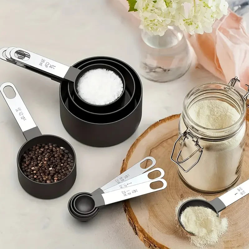 8pcs Measuring Cups & Spoons Set, Stackable Nesting Measure Cups with Stainless Steel Handle for Cooking & Baking