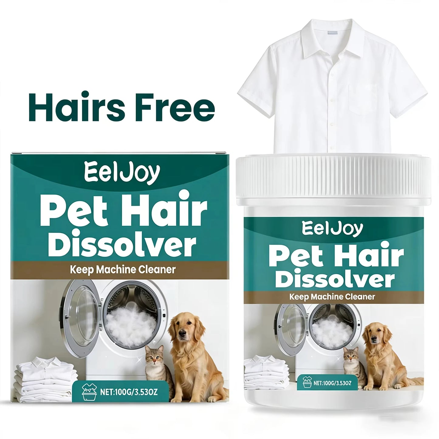 Pet Hair Dissolver Laundry Additive Removes Cat Dog Hair from Clothes.