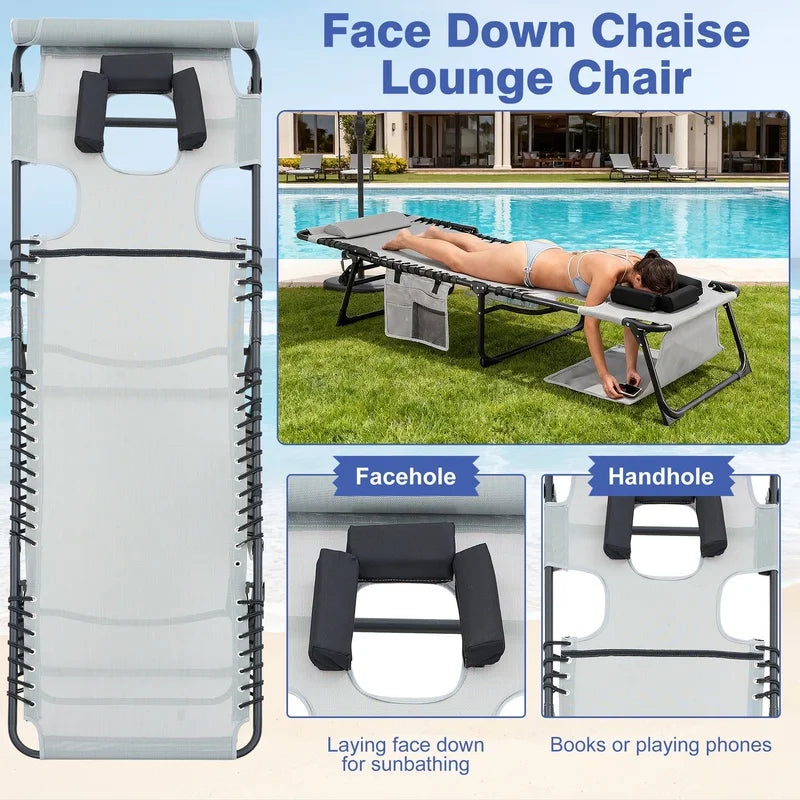 Adjustable Sunbathing Lounge Chair with Face and Arm Holes, Foldable Outdoor Recliner.