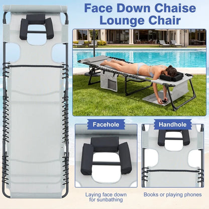 Adjustable Sunbathing Lounge Chair with Face and Arm Holes, Foldable Outdoor Recliner.