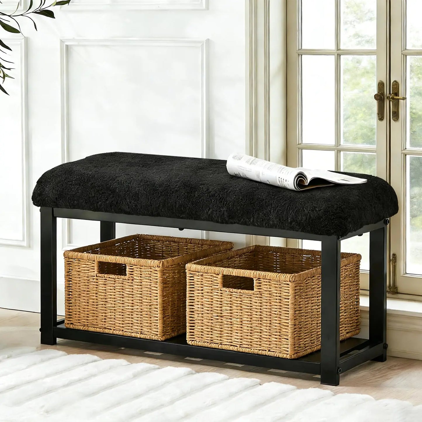 Shoe Storage entryway Bench with seat cushion Flip Drawers & Lift Top Storage Box,3-Tier Short Shoe