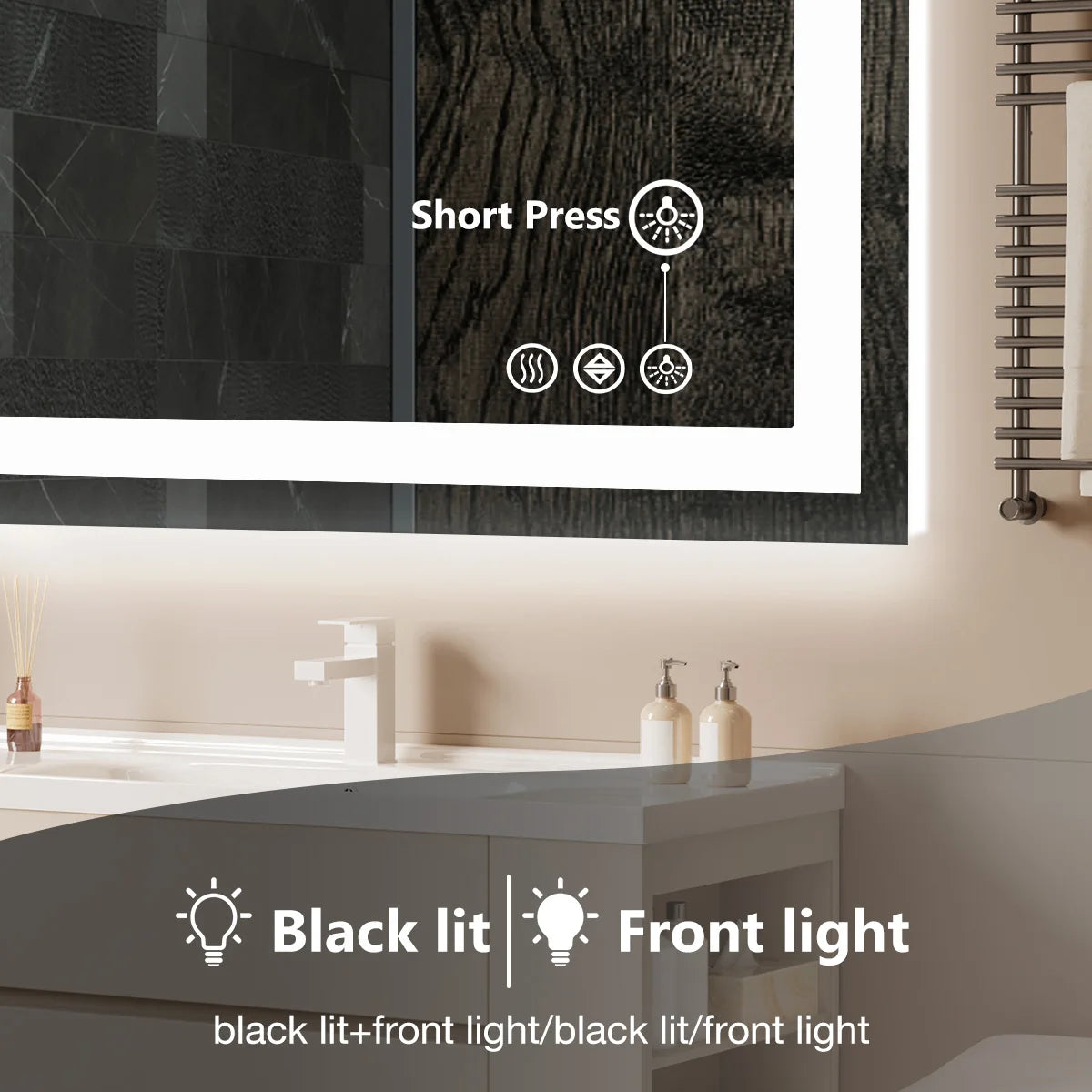 JHK 36"x 24"LED Bathroom Vanity Function Tempered Glass with Front Light mirror.