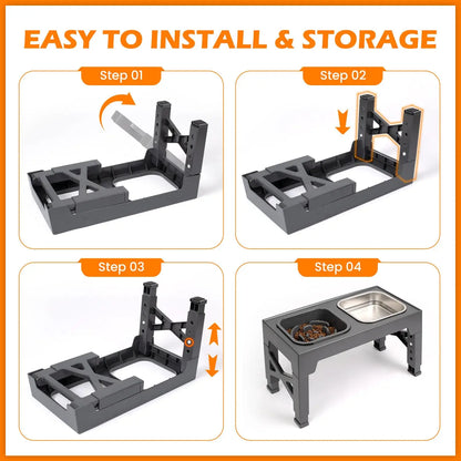 Elevated Slow Feeder Dog Bowls, Non-Slip Stainless Steel/Plastic/ Pet Food & Water Bowls with Foldable Stand