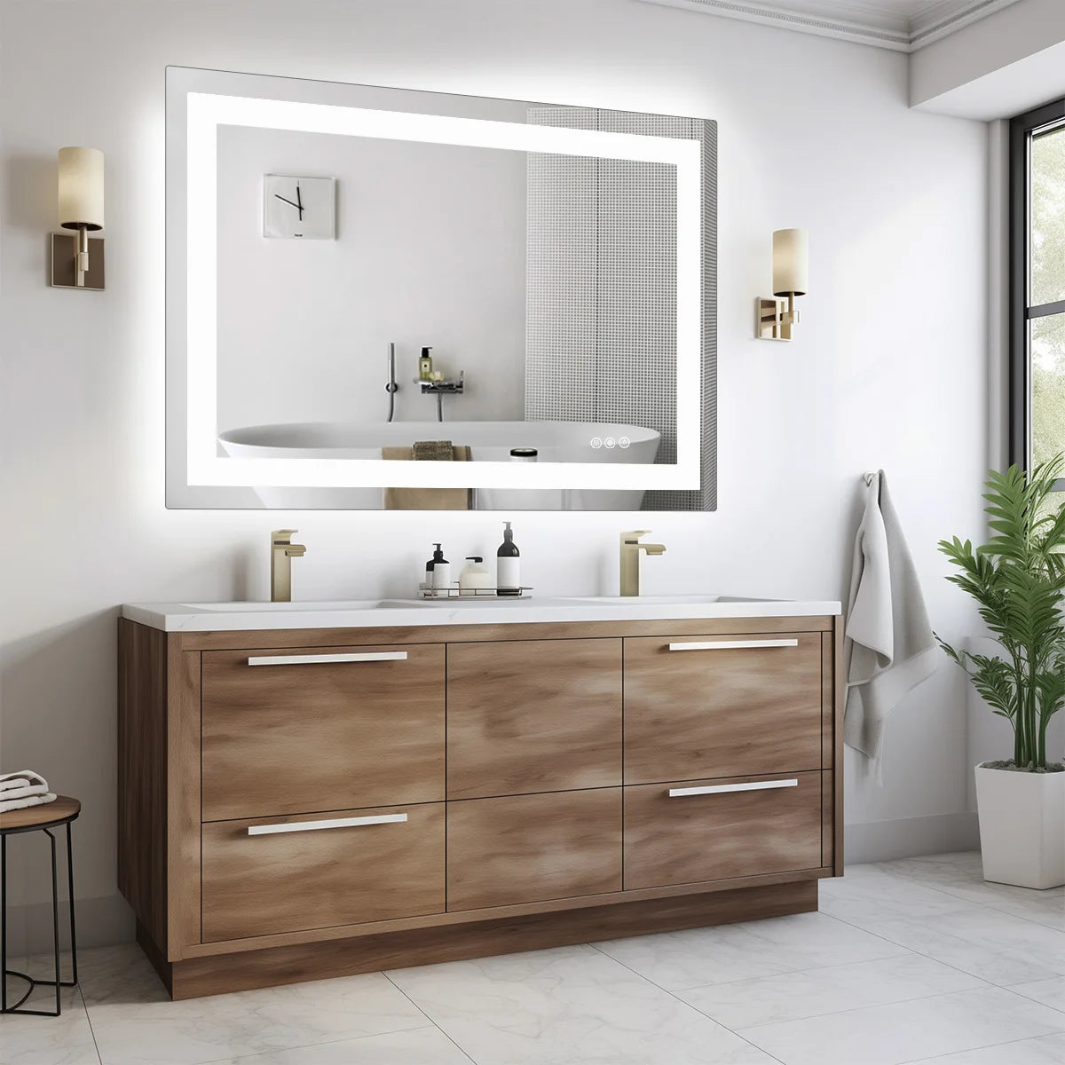JHK 36"x 24"LED Bathroom Vanity Function Tempered Glass with Front Light mirror.