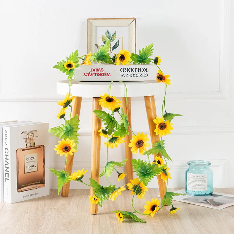 Sunflower Vine Hanging Artificial Flowers Garland Leaves Fake Silk Flowers Decoration