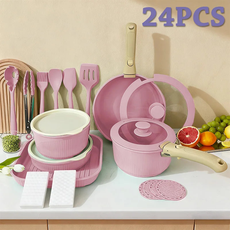 Pots and Pans Set, Nonstick Cookware Set Detachable Handle, Oven Safe